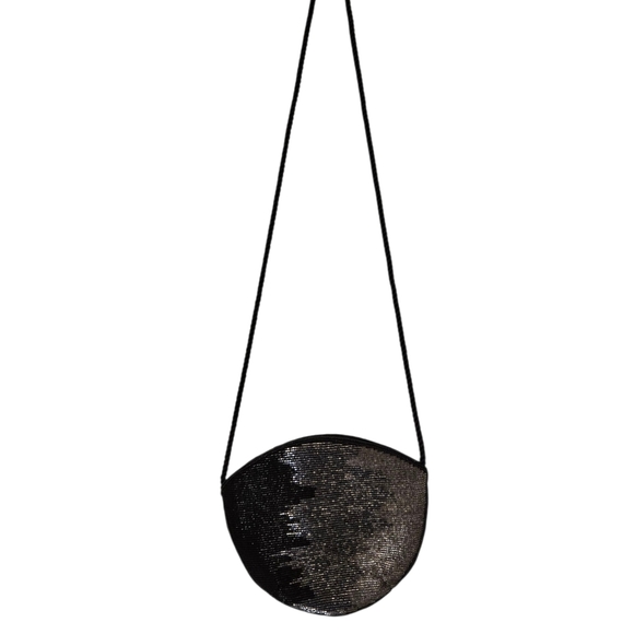 FUN Black & Silver Beaded "Vintage" Inspired Cocktail Purse/Evening Bag - Picture 4 of 9